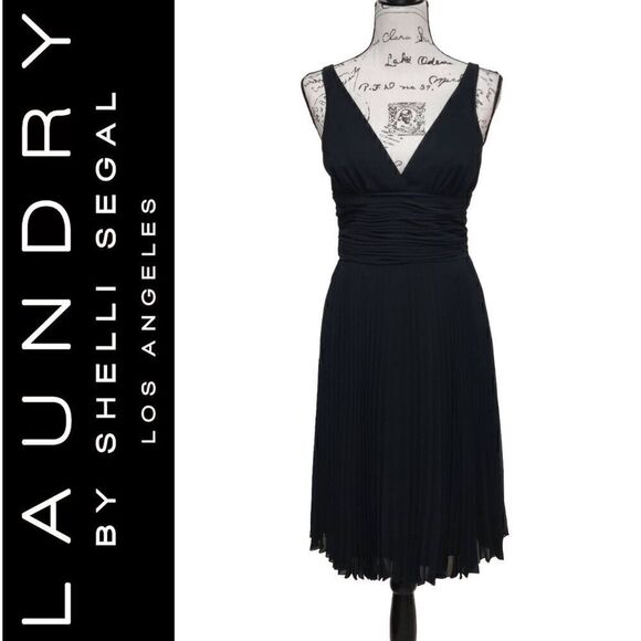 🖤 LAUNDRY BY SHELLI SEGAL Black Chiffon Sleeveless Pleated Dress SIZE 4 NWT - Picture 1 of 13